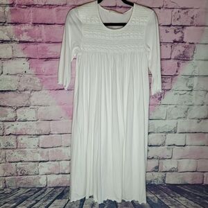 PERUVIAN CONNECTION WHITE PIMA COTTON SMOCKED CROCHET CHEST NIGHTGOWN TRAD WIFE